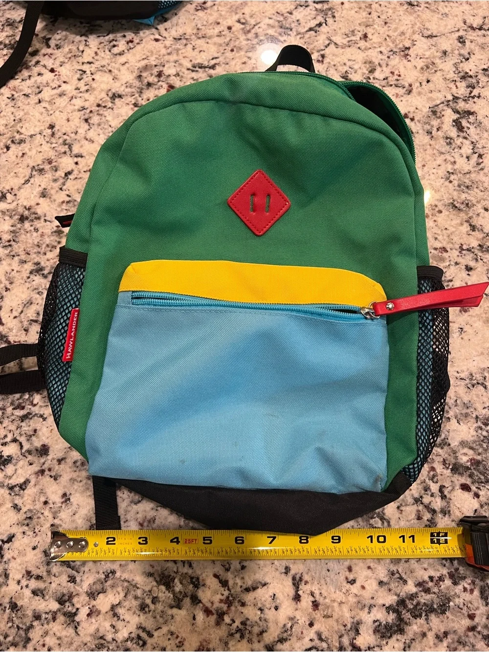 (2) Kids Colorblock Backpack in Green & Teal with Light Blue Pocket